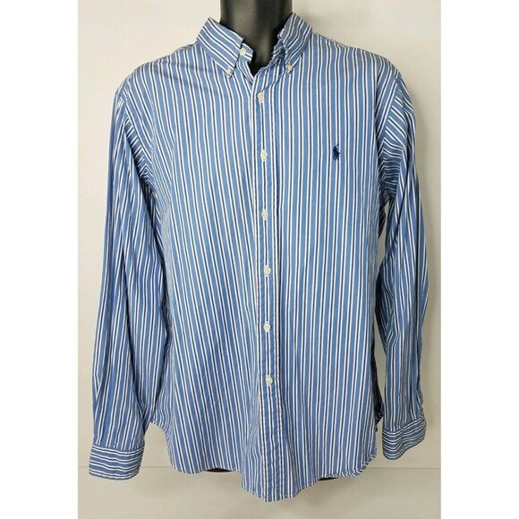Ralph Lauren Classic Fit Men's LS Blue Stripe Dress Casual Shirt L 16 1/2 Mint! - Picture 1 of 3